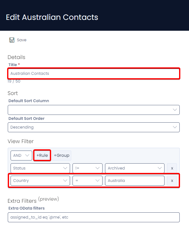 A screenshot that demonstrates how the sidepanel should appear after the steps above are followed. The screenshot is annotated with red boxes to indicate the location of the fields that need to be edited for the steps above to be completed.